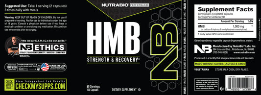 NutraBio HMB Recovery Supplement Powder 60 Servings Supplement Facts - HMB 1000mg | Svpplements