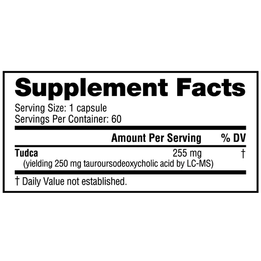 Unbound TUDCA Liver Support Capsules 60 Servings Supplement Facts - Tauroursodeoxycholic Acid Sodium 250-255mg | Svpplements