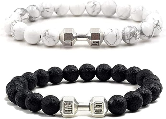 Unbranded Dumbbell Gym Bracelet Accessory 1 Count - Volcanic lava stone beads N/A | Svpplements