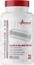 Metabolic Nutrition Vitamin D3 K2 Supplement Capsules 90 Servings - Vitamin D3 175 mcg (7,000 IU) | Svpplements