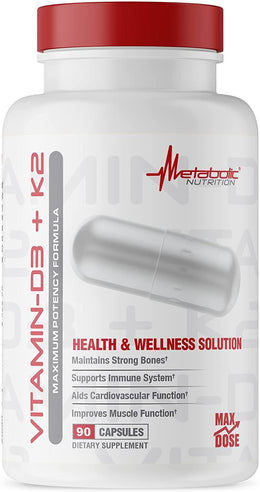 Metabolic Nutrition Vitamin D3 K2 Supplement Capsules 90 Servings - Vitamin D3 175 mcg (7,000 IU) | Svpplements