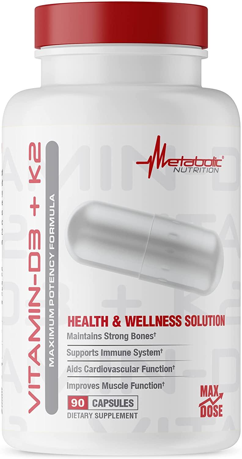Metabolic Nutrition Vitamin D3 K2 Supplement Capsules 90 Servings - Vitamin D3 175 mcg (7,000 IU) | Svpplements