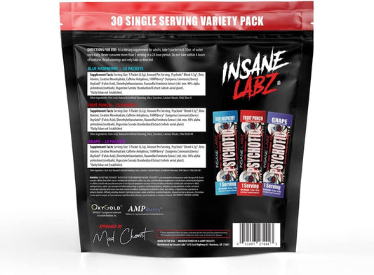 Insane Labz Pre-Workout Single-Serve Packets 30 Servings Supplement Facts - Caffeine | Svpplements
