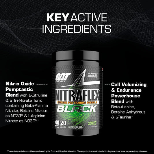 GAT Sport NITRAFLEX Black Extreme Pre-Workout Powder 30 Servings Supplement Facts - Caffeine 325mg | Svpplements