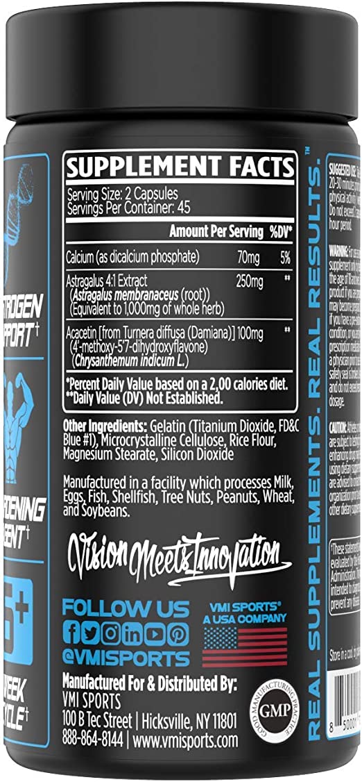 VMI Sports Arimidrol Hormone Support Capsules 45 Servings Supplement Facts - Acacetin 100mg | Svpplements
