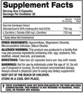 Top Secret Nutrition L-Carnitine Plus Garcinia Cambogia Fat Burner Capsules 30 Servings Supplement Facts - | Svpplements