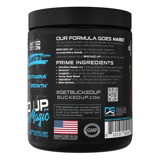 Bucked Up Bricked Up Hybrid Pre-Workout Powder 30 Servings Supplement Facts - Citrulline Malate 6000mg | Svpplements