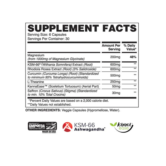 Apollon Chill Pills Stress Relief Formula Capsules 30 Servings Supplement Facts - Magnesium Glycinate 200mg | Svpplements