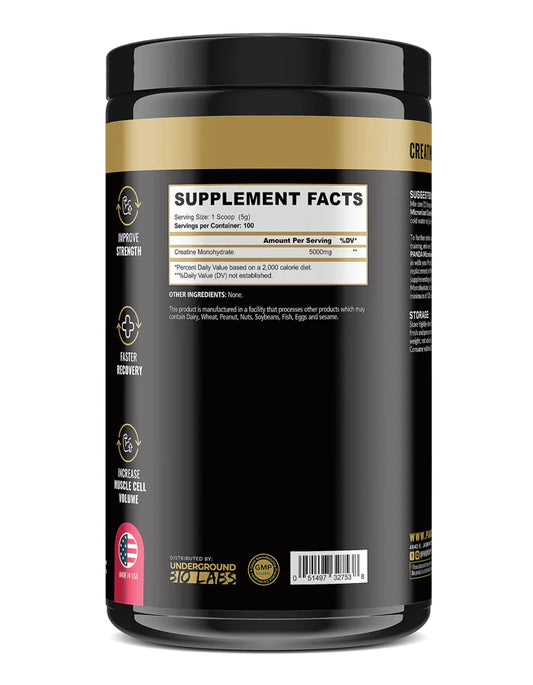 Panda Supps Micronized Creatine Monohydrate Powder 100 Servings Supplement Facts - Creatine Monohydrate 5000mg | Svpplements