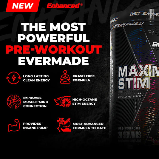 Enhanced Maximus Stim Pre-Workout Powder 20 Servings Supplement Facts - L-Citrulline 6g | Svpplements