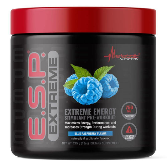 Metabolic Nutrition E.S.P. Extreme Pre-Workout Powder Blue Raspberry 50 Servings - Caffeine Anhydrous 200mg | Svpplements