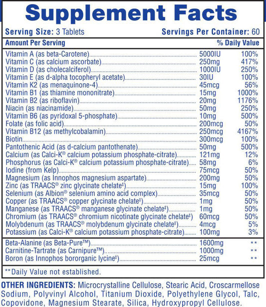 Hi-Tech Pharmaceuticals MuscleVite Multivitamin Tablets 60 Servings Supplement Facts - Beta-Alanine 1600mg | Svpplements