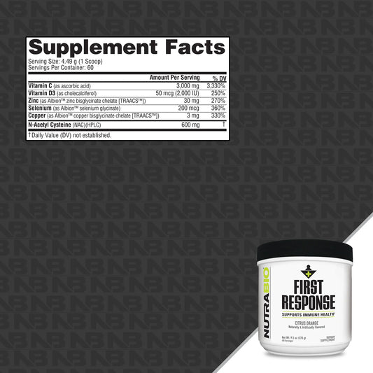 NutraBio First Response Immune Support Powder 60 Servings Supplement Facts - Vitamin C 3000mg | Svpplements