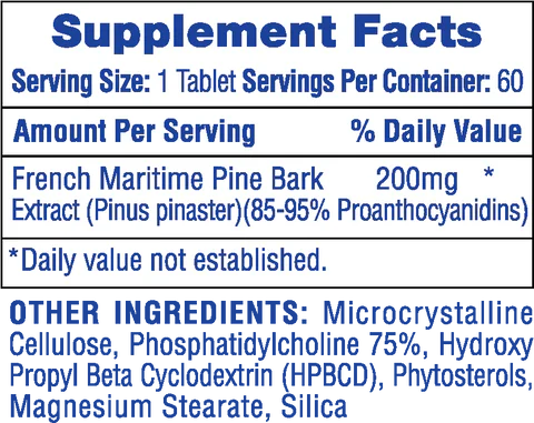 Hi-Tech Pine Bark Supplement Capsules 60 Servings Supplement Facts - French Maritime Pine Bark Extract (Pinus | Svpplements