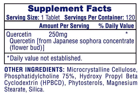 Hi-Tech Quercetin Supplement Capsules 120 Servings Supplement Facts - Quercetin 250mg | Svpplements