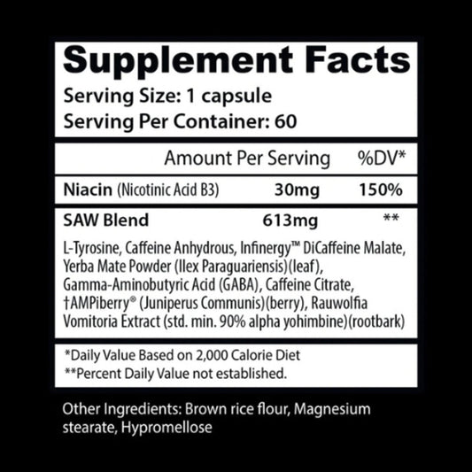 Insane Labz Fat Burner Capsules 60 Servings Supplement Facts - Niacin (Nicotinic Acid B3) 30mg | Svpplements