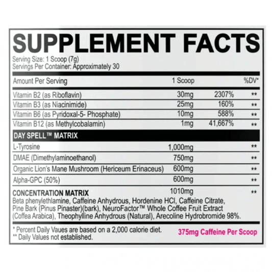 Black Magic Supply Nootropic Powder 30 Servings Supplement Facts - L-Tyrosine 1000mg | Svpplements