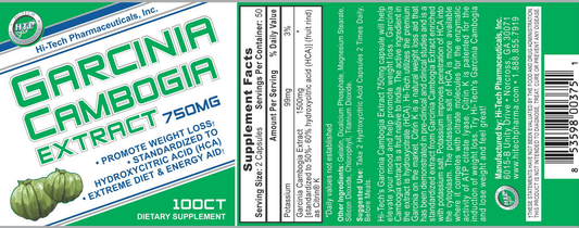Hi-Tech Pharmaceuticals Garcinia Cambogia 100 Fat Burner Capsules 50 Servings Supplement Facts - Garcinia | Svpplements