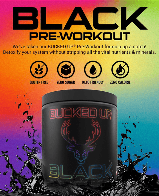 Bucked Up Black Pre-Workout Powder 30 Servings Supplement Facts - Citrulline Malate 6000mg | Svpplements