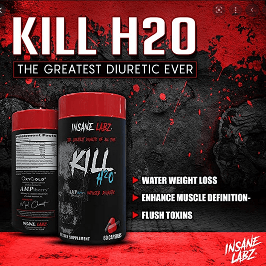 Insane Labz Kill H20 Water Management Capsules 20 Servings Supplement Facts - Vitamin B6 50mg | Svpplements