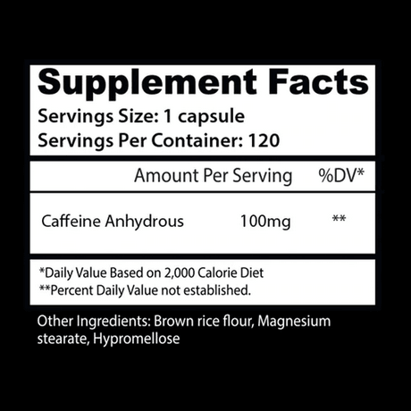 Insane Labz Caffeine Capsules 100mg 120 Servings Supplement Facts - Caffeine Anhydrous 100mg | Svpplements