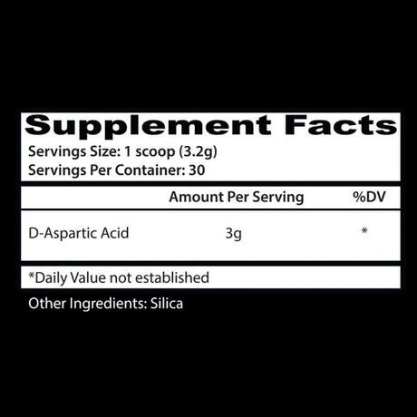 Insane Labz D-Aspartic Acid Hormone Support Powder 30 Servings Supplement Facts - D-Aspartic Acid 3g | Svpplements