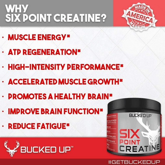 Bucked Up Six Point Creatine Powder 30 Servings Supplement Facts - Creatine Monohydrate 2000mg | Svpplements