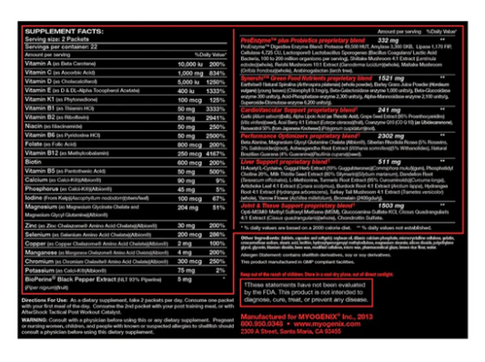 Gaspari Nutrition MyoVite Strategic Nutritional Support Multivitamin Packets 22 Servings Supplement Facts - | Svpplements