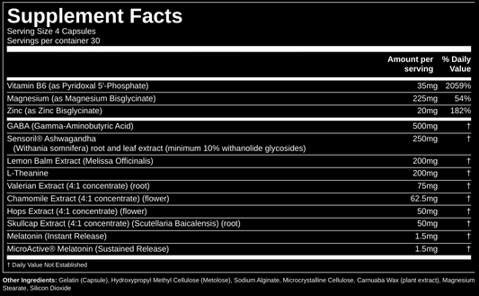 Gorilla Mind Gorilla Dream Sleep Supplement Capsules 30 Servings Supplement Facts - Magnesium 225mg | Svpplements