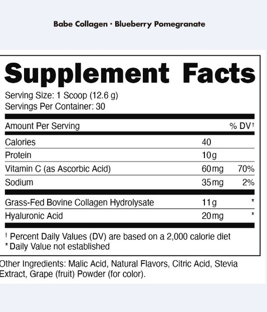 Bucked Up Babe Collagen Powder 30 Servings Supplement Facts - Grass-Fed Bovine Collagen Hydrolysate 11g | Svpplements