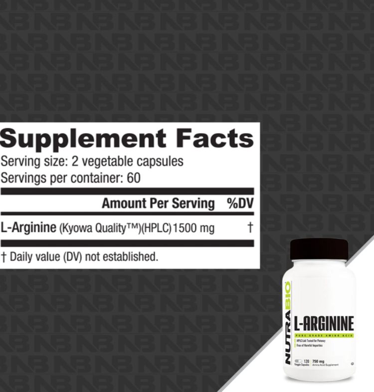 NutraBio L-Arginine Amino Acid Capsules 60 Servings - L-Arginine 1500 mg | Svpplements