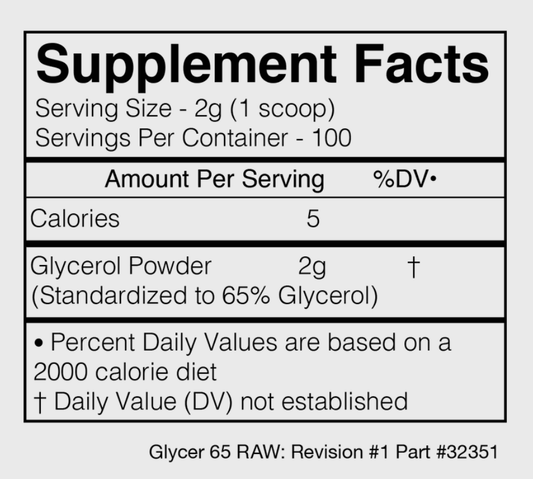 BlackMarket Glycer 65 Glycerol Powder Pump Supplement 100 Servings Supplement Facts - Glycerol Powder 2g (65% | Svpplements