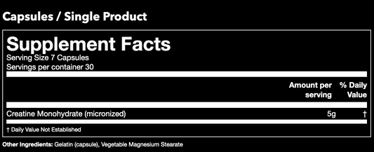 Gorilla Mode Creatine Monohydrate Capsules 30 Servings Supplement Facts - Creatine Monohydrate 5g | Svpplements