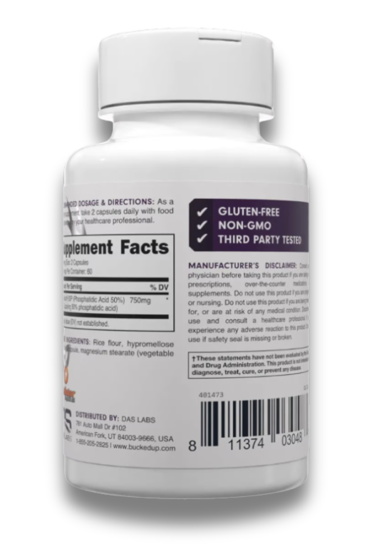 Bucked Up Phosphatidic Acid Strength Support Capsules 60 Servings Supplement Facts - Mediator® 50P 750mg | Svpplements