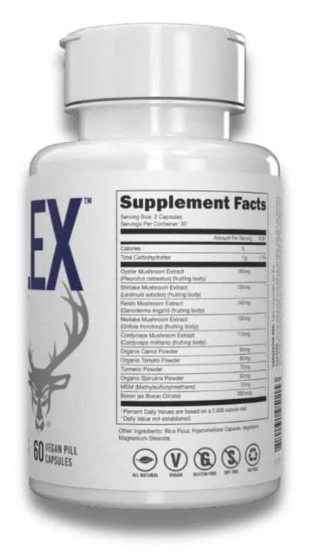 Bucked Up Flex Wellness Support Capsules 30 Servings Supplement Facts - Oyster Mushroom Extract 160mg | Svpplements