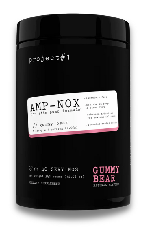 Project 1 Amp-Nox Non-Stim Pre-Workout Powder 40 Servings Supplement Facts - L-Citrulline 2500mg | Svpplements