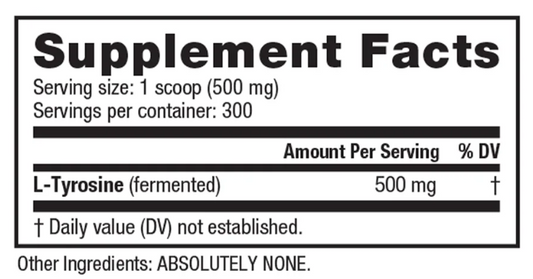 NutraBio L-Tyrosine Powder Amino Acid Supplement 300 Servings Supplement Facts - L-Tyrosine 500mg | Svpplements