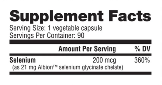 NutraBio Selenium Chelate Capsules 90 Servings Supplement Facts - Selenium 200mcg | Svpplements