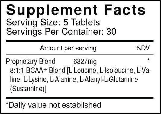 USP Labs BCAA Supreme Amino Tablets 30 Servings Supplement Facts - 6,327mg proprietary amino blend | Svpplements