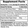 Hi-Tech Turmeric 95 Curcumin Supplement Capsules 60 Servings Supplement Facts - Turmeric 95% Extract (Root) | Svpplements