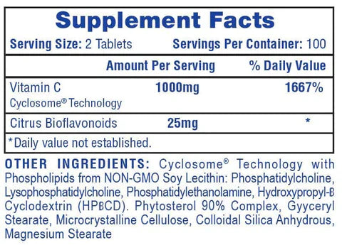 Hi-Tech Vitamin C Supplement Tablets 100 Servings Supplement Facts - Vitamin C 1000mg | Svpplements