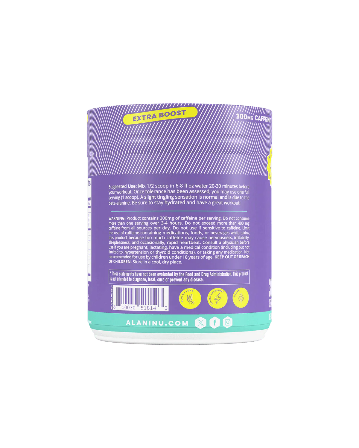 alani nu preworkout+ frozen lemonade side label