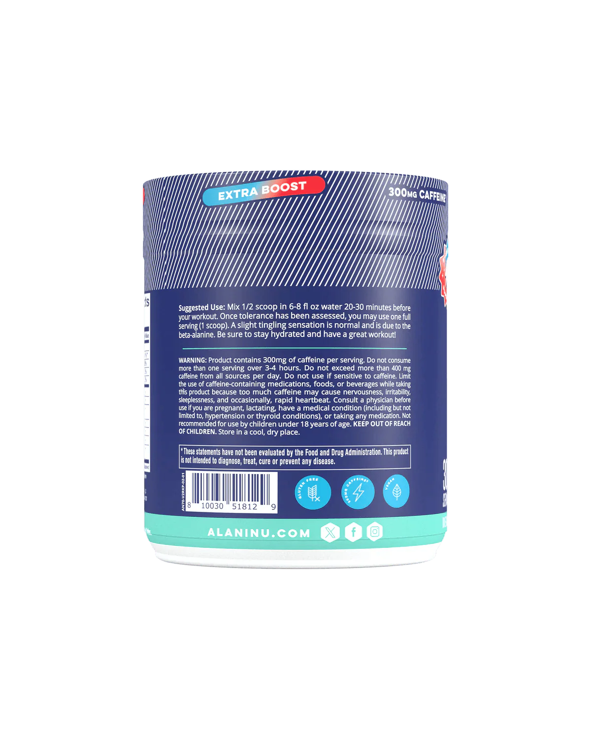 alani nu preworkout+ rocket pop side label