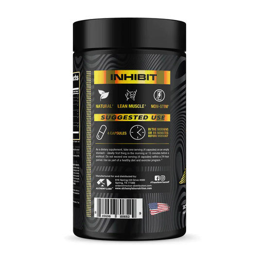 Alchemy Labs Inhibit Fat Burner Capsules 30 Servings Supplement Facts - CLA (Conjugated Linoleic Acid) 500mg | Svpplements