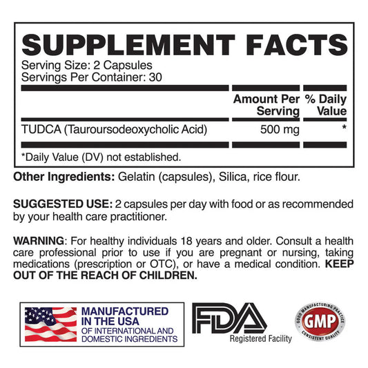 Apollon TUDCA Liver Support Capsules 30 Servings Supplement Facts - TUDCA 500mg | Svpplements
