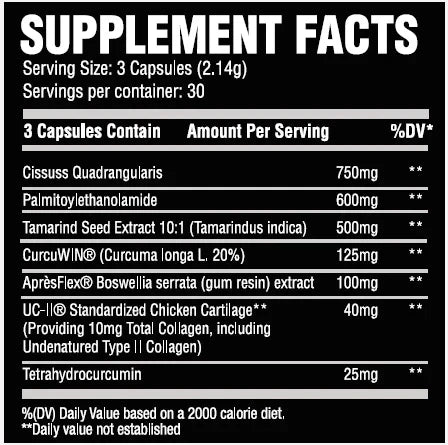Chemix Joint Support Capsules 30 Servings Supplement Facts - Palmitoylethanolamide 600mg | Svpplements