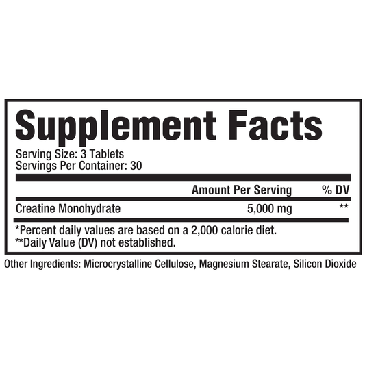 Metabolic Nutrition Creatine 5000 Tablets 30 Servings Supplement Facts - Creatine Monohydrate 5000mg | Svpplements