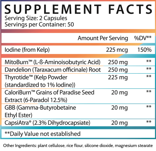 EMBER Non-Stim Fat Burner Capsules 50 Servings Supplement Facts - MitoBurn™ 250mg | Svpplements