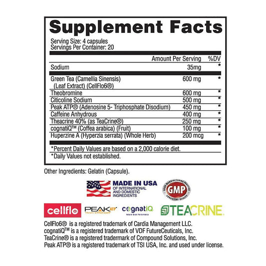 Apollon Furiosa Pre-Workout Capsules 20 Servings Supplement Facts - Theobromine 600mg | Svpplements