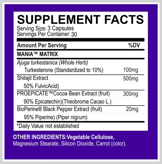 MyoBlox Mania Muscle Support Capsules 30 Servings Supplement Facts - PROEPICATE™ Cocoa Bean Extract (90% | Svpplements